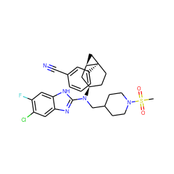 CS(=O)(=O)N1CCC(CN(c2nc3cc(Cl)c(F)cc3[nH]2)[C@@H]2CC[C@]3(c4cccc(C#N)c4)C[C@@H]3C2)CC1 ZINC000036351857