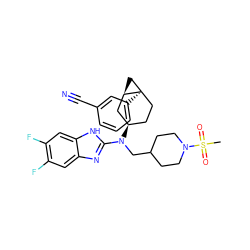 CS(=O)(=O)N1CCC(CN(c2nc3cc(F)c(F)cc3[nH]2)[C@@H]2CC[C@]3(c4cccc(C#N)c4)C[C@@H]3C2)CC1 ZINC000036351861