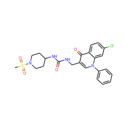 CS(=O)(=O)N1CCC(NC(=O)NCc2cn(-c3ccccc3)c3cc(Cl)ccc3c2=O)CC1 ZINC000096170287