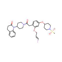 CS(=O)(=O)N1CCC(Oc2ccc(CC(=O)N3CCC(N4C(=O)CCc5ccccc54)CC3)c(OC/C=C/I)c2)CC1 ZINC000084616595