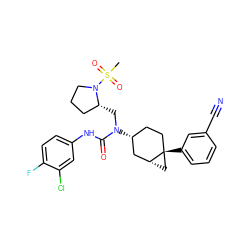 CS(=O)(=O)N1CCC[C@H]1CN(C(=O)Nc1ccc(F)c(Cl)c1)[C@@H]1CC[C@]2(c3cccc(C#N)c3)C[C@@H]2C1 ZINC000028650116