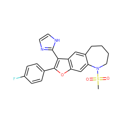 CS(=O)(=O)N1CCCCc2cc3c(-c4ncc[nH]4)c(-c4ccc(F)cc4)oc3cc21 ZINC000149578034