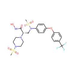 CS(=O)(=O)N1CCN([C@@H](CN(c2ccc(Oc3ccc(C(F)(F)F)cc3)cc2)S(C)(=O)=O)C(=O)NO)CC1 ZINC000029039860