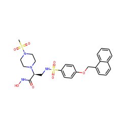 CS(=O)(=O)N1CCN([C@@H](CNS(=O)(=O)c2ccc(OCc3cccc4ccccc34)cc2)C(=O)NO)CC1 ZINC000114993110