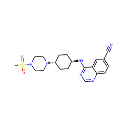 CS(=O)(=O)N1CCN([C@H]2CC[C@H](Nc3ncnc4ccc(C#N)cc34)CC2)CC1 ZINC001772630575