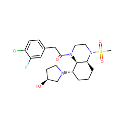 CS(=O)(=O)N1CCN(C(=O)Cc2ccc(Cl)c(F)c2)[C@@H]2[C@@H](N3CC[C@H](O)C3)CCC[C@@H]21 ZINC001772601033