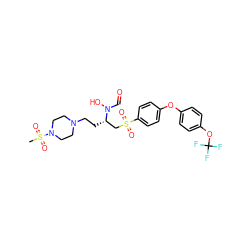 CS(=O)(=O)N1CCN(CC[C@@H](CS(=O)(=O)c2ccc(Oc3ccc(OC(F)(F)F)cc3)cc2)N(O)C=O)CC1 ZINC000026397358