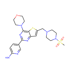 CS(=O)(=O)N1CCN(Cc2cc3nc(-c4ccc(N)nc4)nc(N4CCOCC4)c3s2)CC1 ZINC000044460363