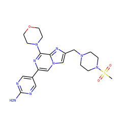 CS(=O)(=O)N1CCN(Cc2cn3cc(-c4cnc(N)nc4)nc(N4CCOCC4)c3n2)CC1 ZINC000068247289