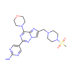 CS(=O)(=O)N1CCN(Cc2cn3nc(-c4cnc(N)nc4)nc(N4CCOCC4)c3n2)CC1 ZINC000205877199