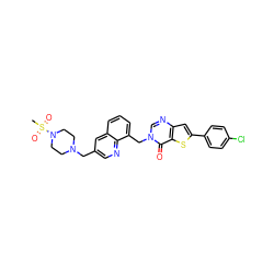 CS(=O)(=O)N1CCN(Cc2cnc3c(Cn4cnc5cc(-c6ccc(Cl)cc6)sc5c4=O)cccc3c2)CC1 ZINC000036351739