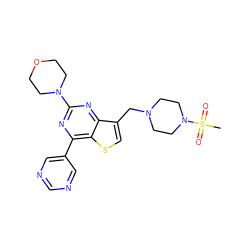 CS(=O)(=O)N1CCN(Cc2csc3c(-c4cncnc4)nc(N4CCOCC4)nc23)CC1 ZINC000205713605