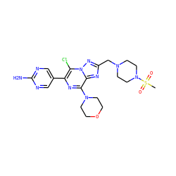 CS(=O)(=O)N1CCN(Cc2nc3c(N4CCOCC4)nc(-c4cnc(N)nc4)c(Cl)n3n2)CC1 ZINC000072315870