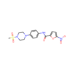 CS(=O)(=O)N1CCN(c2ccc(NC(=O)c3ccc([N+](=O)[O-])o3)cc2)CC1 ZINC000000725012