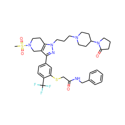 CS(=O)(=O)N1CCc2c(c(-c3ccc(C(F)(F)F)c(SCC(=O)NCc4ccccc4)c3)nn2CCCN2CCC(N3CCCC3=O)CC2)C1 ZINC000049793817