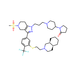 CS(=O)(=O)N1CCc2c(c(-c3ccc(C(F)(F)F)c(SCCN4CC[C@@H]5CCCC[C@@H]5C4)c3)nn2CCCN2CCC(N3CCCC3=O)CC2)C1 ZINC000049777895