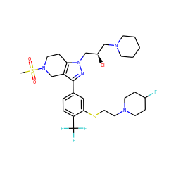 CS(=O)(=O)N1CCc2c(c(-c3ccc(C(F)(F)F)c(SCCN4CCC(F)CC4)c3)nn2C[C@H](O)CN2CCCCC2)C1 ZINC000049793305