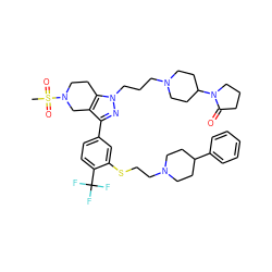 CS(=O)(=O)N1CCc2c(c(-c3ccc(C(F)(F)F)c(SCCN4CCC(c5ccccc5)CC4)c3)nn2CCCN2CCC(N3CCCC3=O)CC2)C1 ZINC000095548962