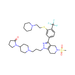 CS(=O)(=O)N1CCc2c(c(-c3ccc(C(F)(F)F)c(SCCN4CCCCC4)c3)nn2CCCN2CCC(N3CCCC3=O)CC2)C1 ZINC000049793101