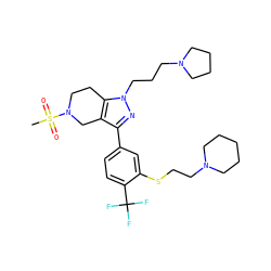 CS(=O)(=O)N1CCc2c(c(-c3ccc(C(F)(F)F)c(SCCN4CCCCC4)c3)nn2CCCN2CCCC2)C1 ZINC000049781288