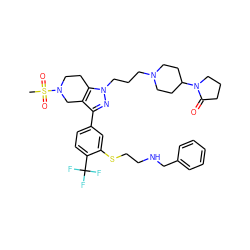 CS(=O)(=O)N1CCc2c(c(-c3ccc(C(F)(F)F)c(SCCNCc4ccccc4)c3)nn2CCCN2CCC(N3CCCC3=O)CC2)C1 ZINC000049793920