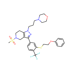 CS(=O)(=O)N1CCc2c(c(-c3ccc(C(F)(F)F)c(SCCOc4ccccc4)c3)nn2CCCN2CCOCC2)C1 ZINC000049784186