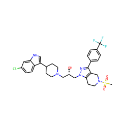 CS(=O)(=O)N1CCc2c(c(-c3ccc(C(F)(F)F)cc3)nn2C[C@@H](O)CN2CCC(c3c[nH]c4cc(Cl)ccc34)CC2)C1 ZINC000028824425