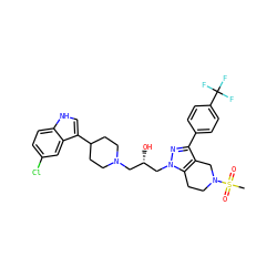 CS(=O)(=O)N1CCc2c(c(-c3ccc(C(F)(F)F)cc3)nn2C[C@@H](O)CN2CCC(c3c[nH]c4ccc(Cl)cc34)CC2)C1 ZINC000028824413