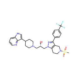 CS(=O)(=O)N1CCc2c(c(-c3ccc(C(F)(F)F)cc3)nn2C[C@@H](O)CN2CCC(c3c[nH]c4cccnc34)CC2)C1 ZINC000028824431