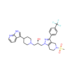 CS(=O)(=O)N1CCc2c(c(-c3ccc(C(F)(F)F)cc3)nn2C[C@@H](O)CN2CCC(c3c[nH]c4ncccc34)CC2)C1 ZINC000028824437