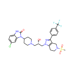 CS(=O)(=O)N1CCc2c(c(-c3ccc(C(F)(F)F)cc3)nn2C[C@@H](O)CN2CCC(n3c(=O)[nH]c4ccc(Cl)cc43)CC2)C1 ZINC000028135546