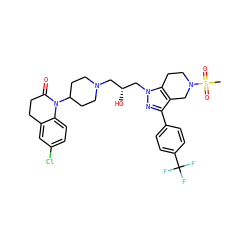 CS(=O)(=O)N1CCc2c(c(-c3ccc(C(F)(F)F)cc3)nn2C[C@H](O)CN2CCC(N3C(=O)CCc4cc(Cl)ccc43)CC2)C1 ZINC000034804907