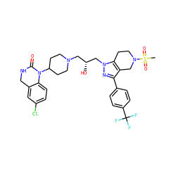 CS(=O)(=O)N1CCc2c(c(-c3ccc(C(F)(F)F)cc3)nn2C[C@H](O)CN2CCC(N3C(=O)NCc4cc(Cl)ccc43)CC2)C1 ZINC000034804900