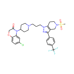 CS(=O)(=O)N1CCc2c(c(-c3ccc(C(F)(F)F)cc3)nn2CCCN2CCC(N3C(=O)COc4ccc(Cl)cc43)CC2)C1 ZINC000034804882