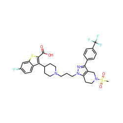 CS(=O)(=O)N1CCc2c(c(-c3ccc(C(F)(F)F)cc3)nn2CCCN2CCC(c3c(C(=O)O)sc4cc(F)ccc34)CC2)C1 ZINC000028824393