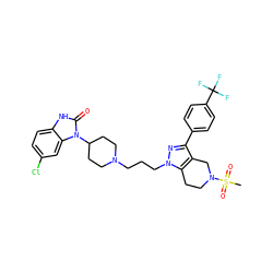 CS(=O)(=O)N1CCc2c(c(-c3ccc(C(F)(F)F)cc3)nn2CCCN2CCC(n3c(=O)[nH]c4ccc(Cl)cc43)CC2)C1 ZINC000028336318