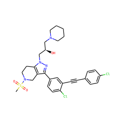 CS(=O)(=O)N1CCc2c(c(-c3ccc(Cl)c(C#Cc4ccc(Cl)cc4)c3)nn2C[C@H](O)CN2CCCCC2)C1 ZINC000049708740