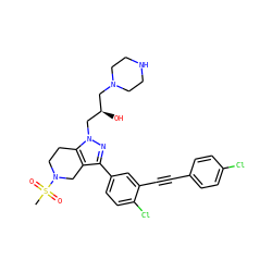 CS(=O)(=O)N1CCc2c(c(-c3ccc(Cl)c(C#Cc4ccc(Cl)cc4)c3)nn2C[C@H](O)CN2CCNCC2)C1 ZINC000049694603