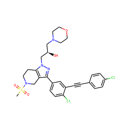 CS(=O)(=O)N1CCc2c(c(-c3ccc(Cl)c(C#Cc4ccc(Cl)cc4)c3)nn2C[C@H](O)CN2CCOCC2)C1 ZINC000049695486