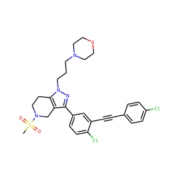 CS(=O)(=O)N1CCc2c(c(-c3ccc(Cl)c(C#Cc4ccc(Cl)cc4)c3)nn2CCCN2CCOCC2)C1 ZINC000049722759