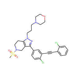 CS(=O)(=O)N1CCc2c(c(-c3ccc(Cl)c(C#Cc4ccccc4Cl)c3)nn2CCCN2CCOCC2)C1 ZINC000049709981