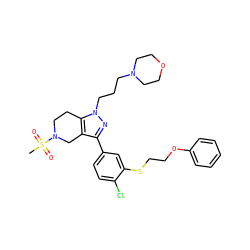 CS(=O)(=O)N1CCc2c(c(-c3ccc(Cl)c(SCCOc4ccccc4)c3)nn2CCCN2CCOCC2)C1 ZINC000049780674