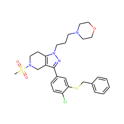 CS(=O)(=O)N1CCc2c(c(-c3ccc(Cl)c(SCc4ccccc4)c3)nn2CCCN2CCOCC2)C1 ZINC000049781317