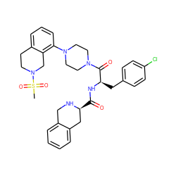 CS(=O)(=O)N1CCc2cccc(N3CCN(C(=O)[C@@H](Cc4ccc(Cl)cc4)NC(=O)[C@H]4Cc5ccccc5CN4)CC3)c2C1 ZINC000036269982