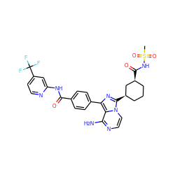 CS(=O)(=O)NC(=O)[C@H]1CCC[C@@H](c2nc(-c3ccc(C(=O)Nc4cc(C(F)(F)F)ccn4)cc3)c3c(N)nccn23)C1 ZINC001772643422