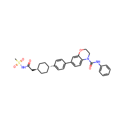 CS(=O)(=O)NC(=O)C[C@H]1CC[C@H](c2ccc(-c3ccc4c(c3)OCCN4C(=O)Nc3ccccc3)cc2)CC1 ZINC000261154328