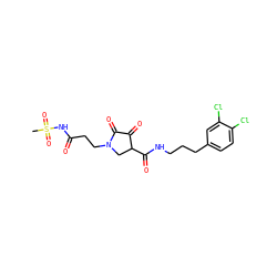 CS(=O)(=O)NC(=O)CCN1CC(C(=O)NCCCc2ccc(Cl)c(Cl)c2)C(=O)C1=O ZINC000224846479