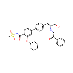 CS(=O)(=O)NC(=O)c1ccc(-c2ccc(C[C@@H](CO)NC[C@H](O)c3ccccc3)cc2)cc1OC1CCCCC1 ZINC000043080150