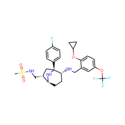 CS(=O)(=O)NC[C@@H]1C[C@@]2(c3ccc(F)cc3)N[C@H]1CC[C@H]2NCc1cc(OC(F)(F)F)ccc1OC1CC1 ZINC000101069494