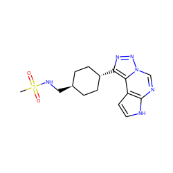 CS(=O)(=O)NC[C@H]1CC[C@H](c2nnn3cnc4[nH]ccc4c23)CC1 ZINC001772603661